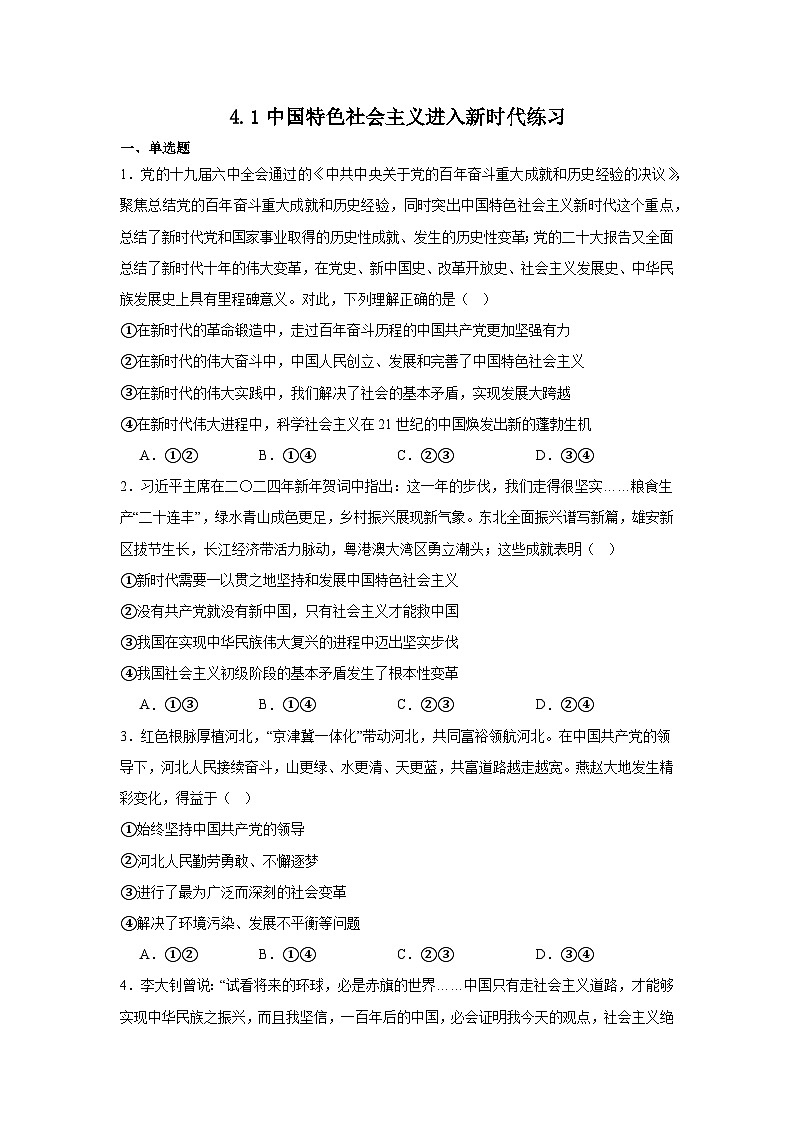 4.1中国特色社会主义进入新时代练习(原卷版)第1页