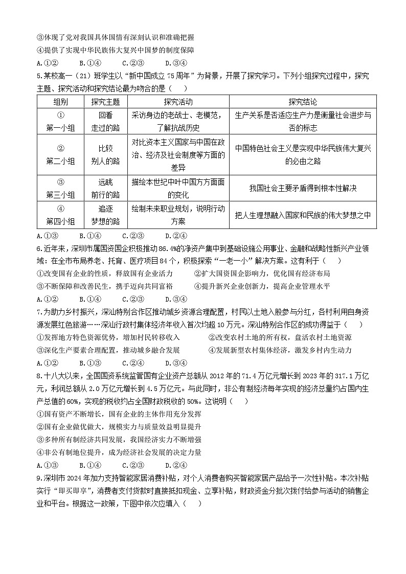 广东省深圳市龙华区2024-2025学年高一上学期期末学业质量监测试卷试题政治试卷第2页