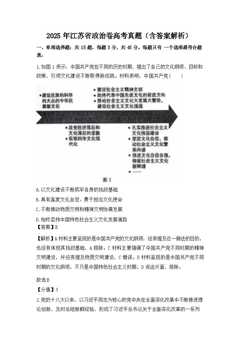 2025年江苏省政治卷高考真题（含答案解析）