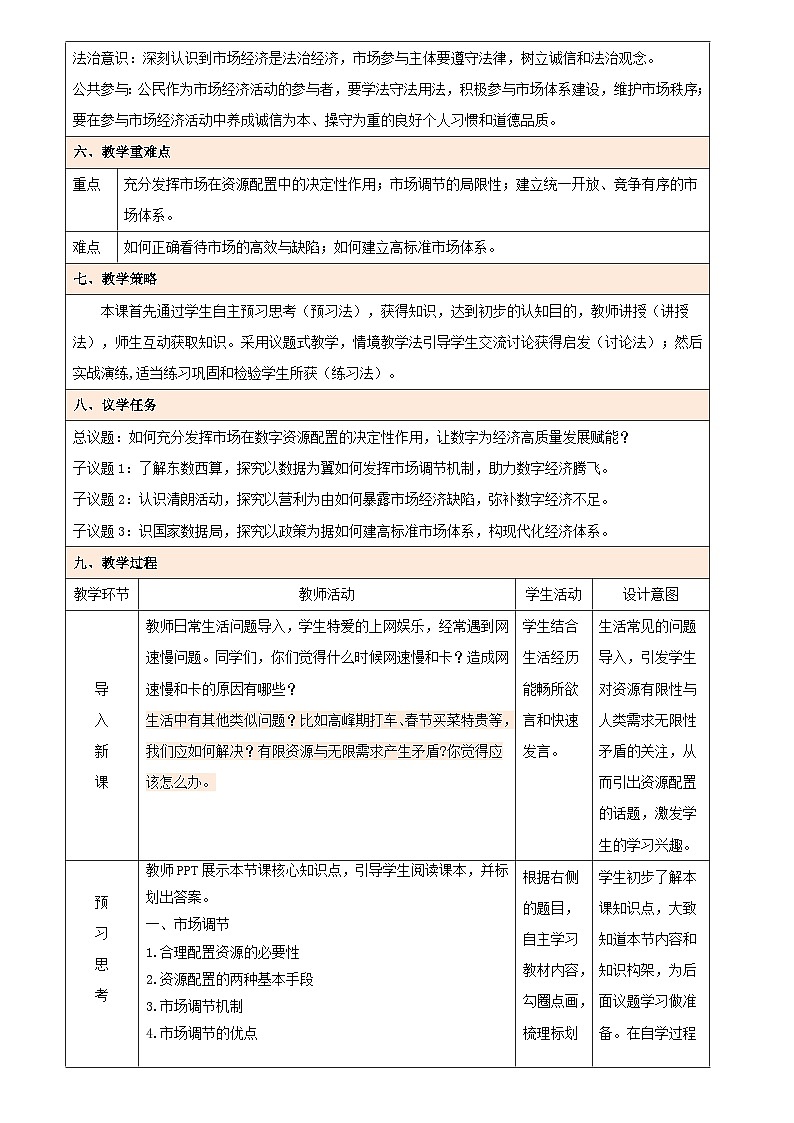 2.1 充分发挥市场在资源配置中的决定性作用(教学设计) 高中政治必修二经济与社会统编版第2页