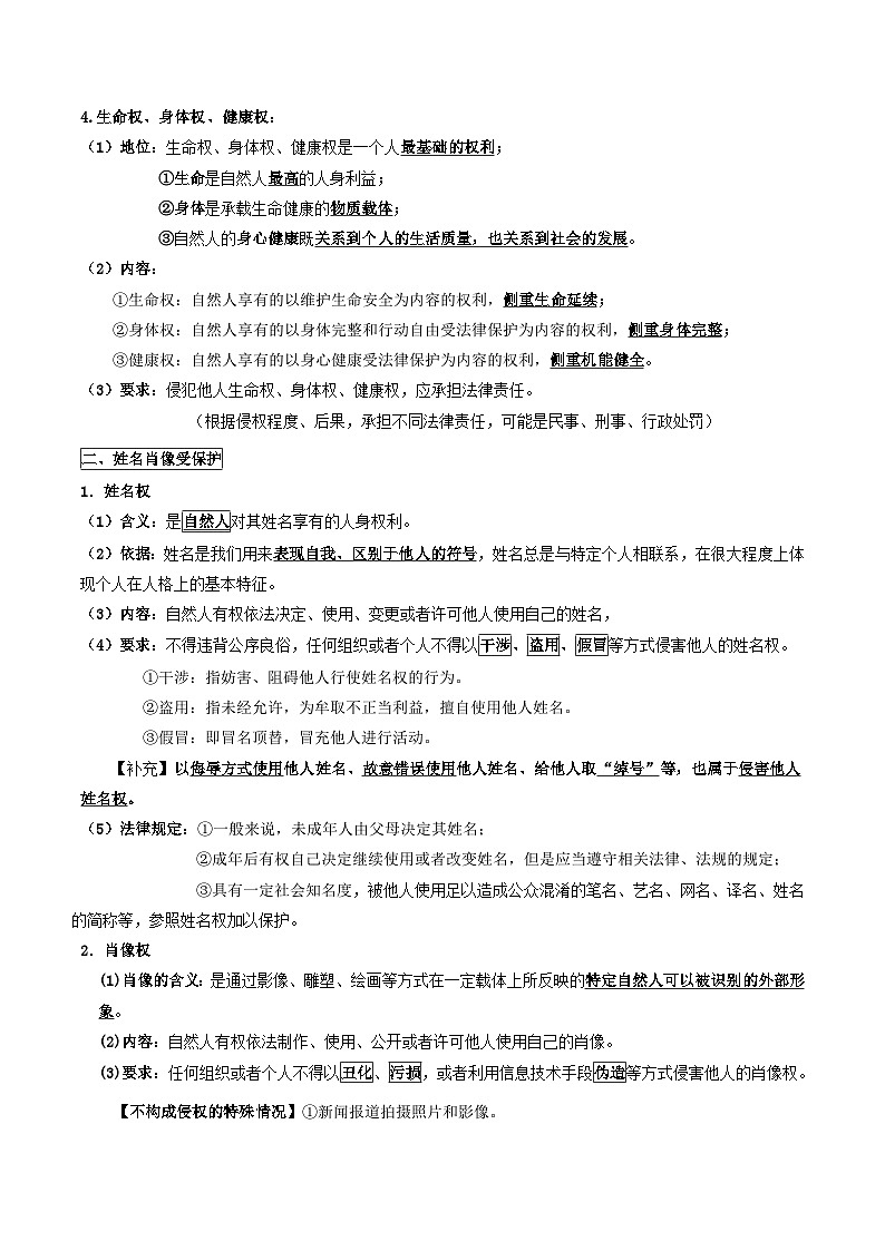 2026年高考政治一轮复习:统编版选择性必修2《法律与生活》必背考点提纲 讲义第3页