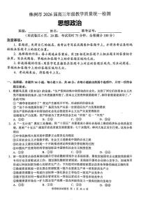 2026届株洲高考一模政治试题及答案