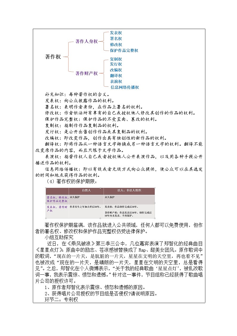 统编版高中政治选择性必修二 2.2 尊重知识产权 教学设计第2页