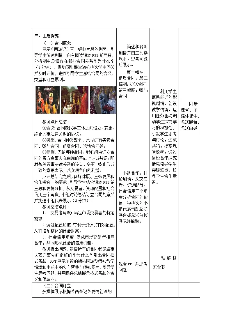 统编版高中政治选择性必修二 3.1 订立合同学问大 教学设计第2页
