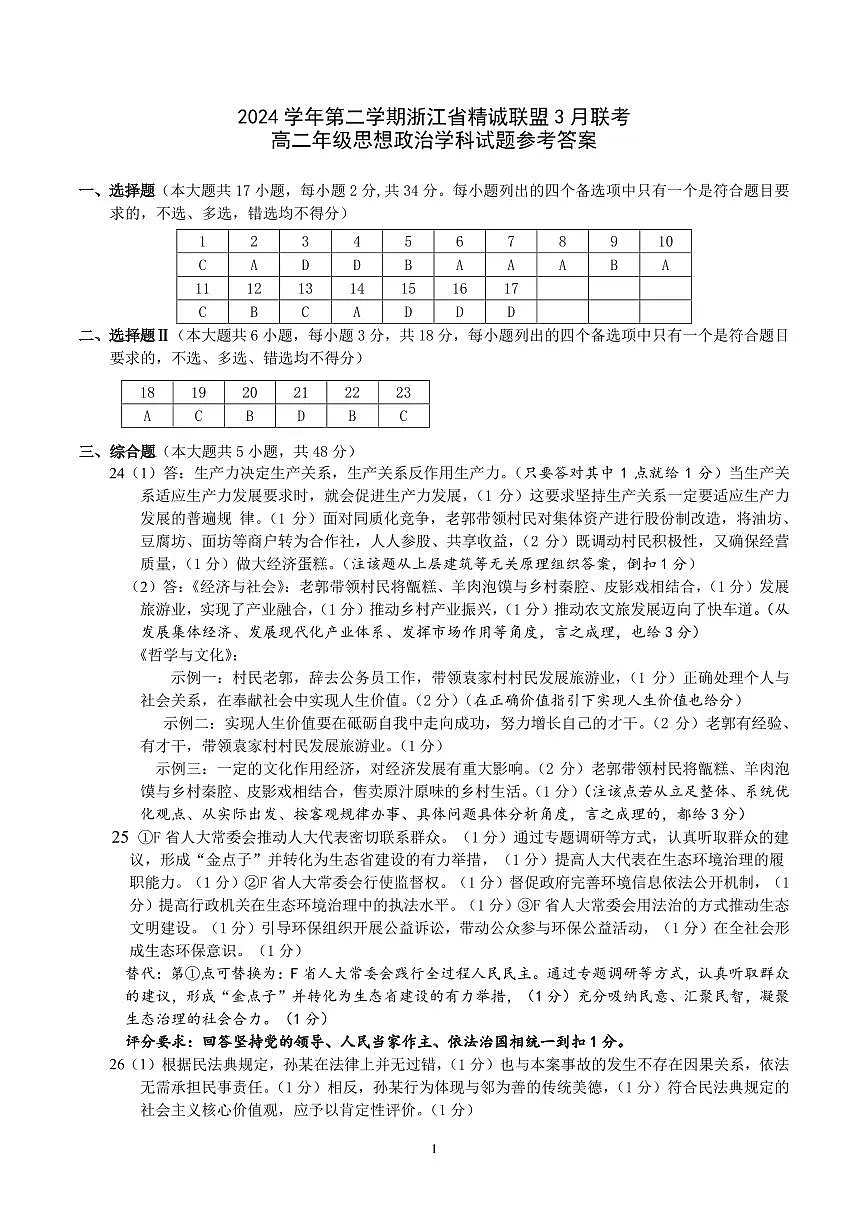 高二政治答案第1页