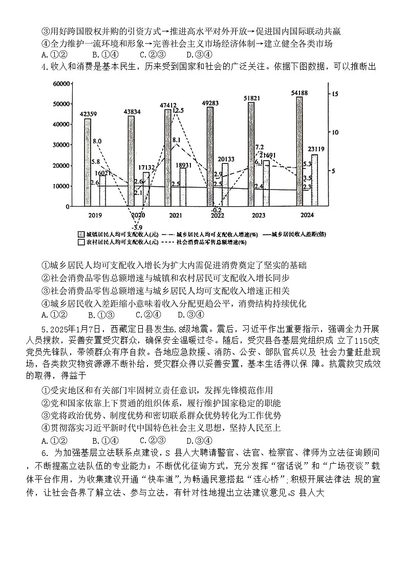 山东省烟台市2025届高三一模考试 政治试题(Word版含答案)第2页