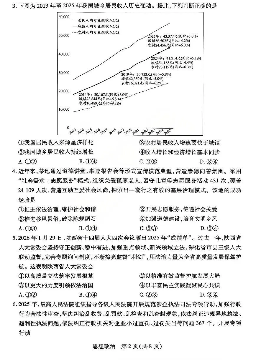山西省、陕西省多校2026届高三下学期3月联考政治试卷含答案第2页