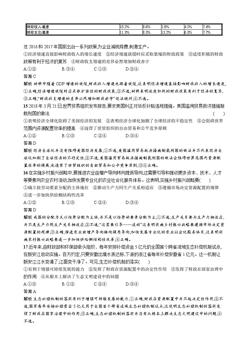 2019年浙江省普通高校招生选考(思想政治)模拟试题(四)(解析版) 03