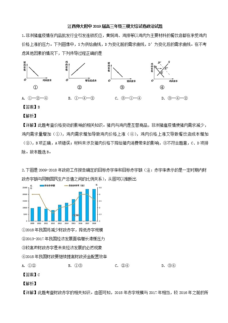2019届江西师范大学附属中学高三第三次模拟考试文综政治试题(解析版)01