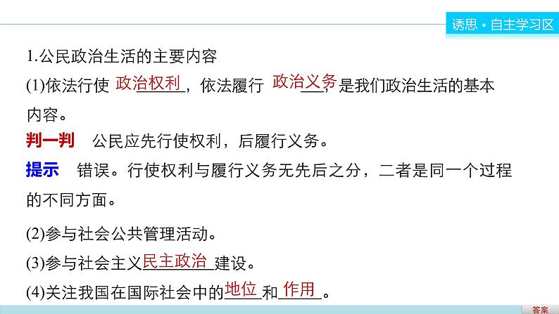 高中政治人教版必修二同步课件:1.3 政治生活:自觉参与04