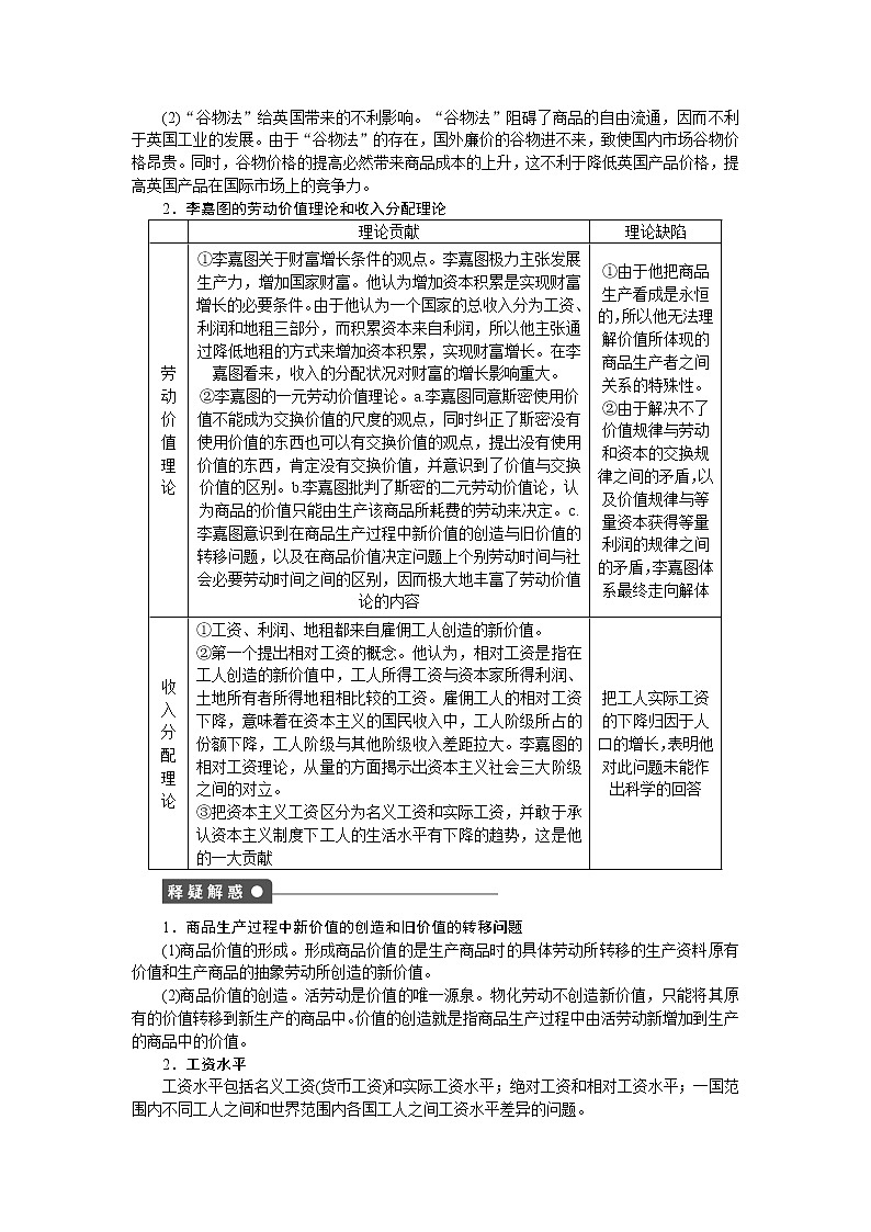 高二人教版政治选修二同步学案:专题一第3课时 李嘉图的理论贡献02