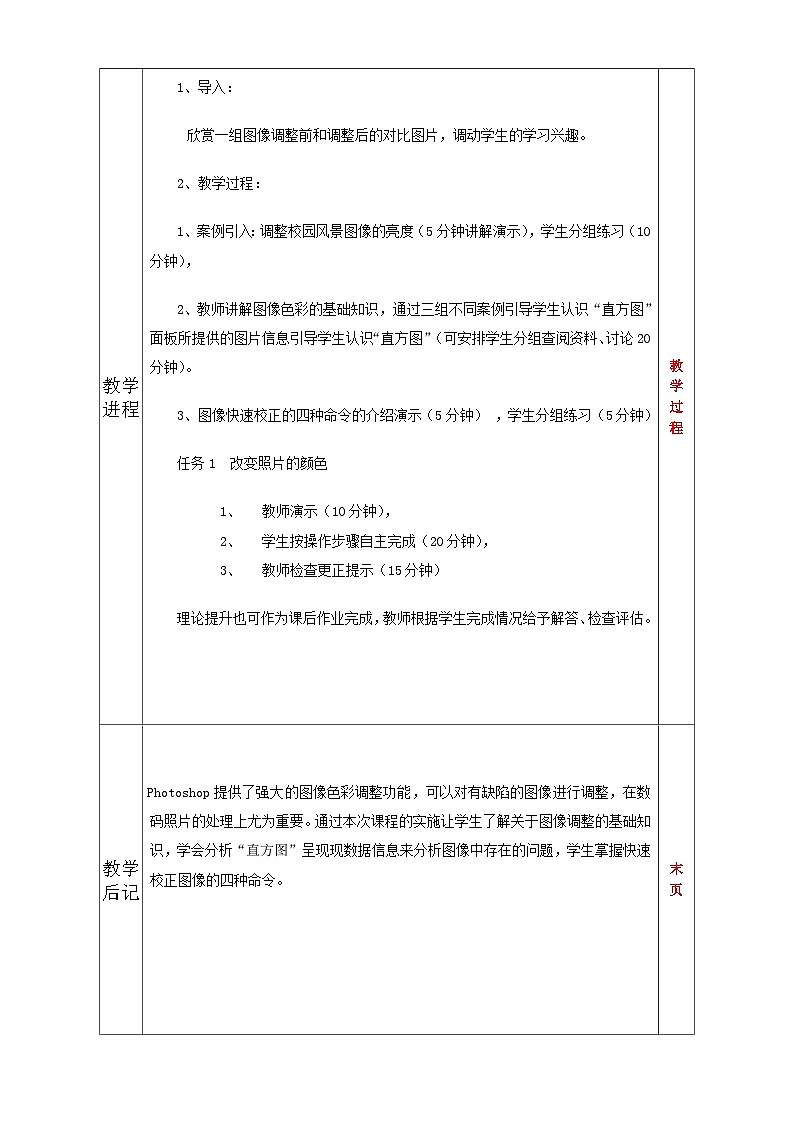 項(xiàng)目五 色調(diào)與色彩調(diào)整 教學(xué)設(shè)計(jì)第2頁