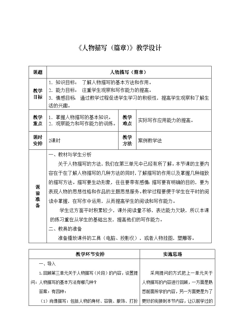 中职语文高教版4.18《人物描写-篇章》教案01