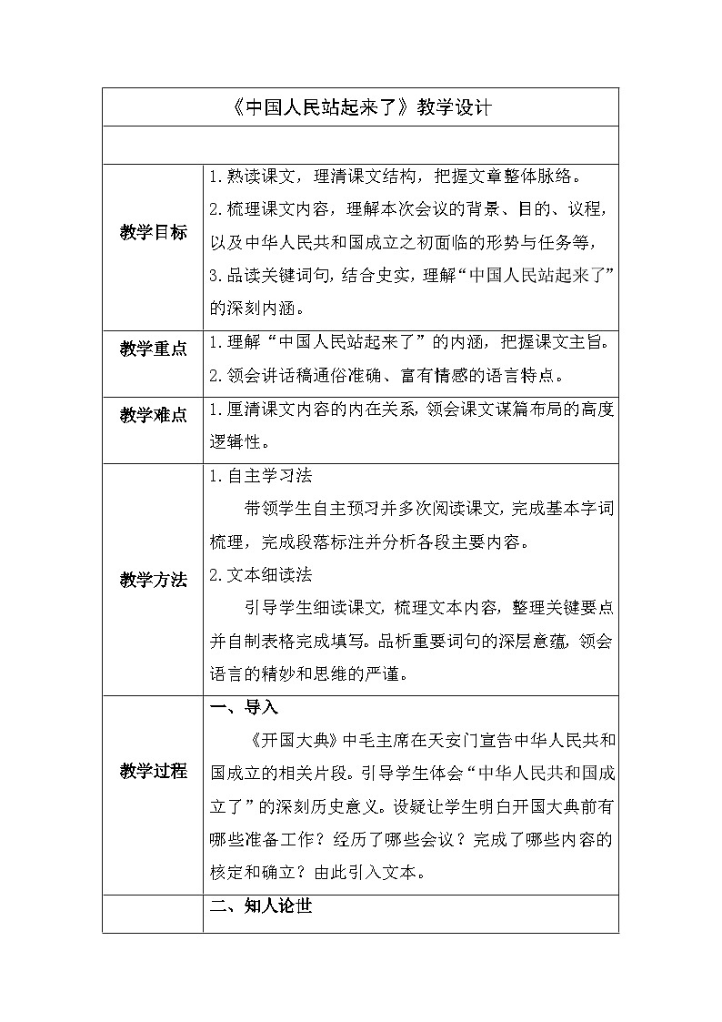 1.《中国人民站起来了》教学设计+++2023—2024学年高教版(2023)中职语文基础模块下册01