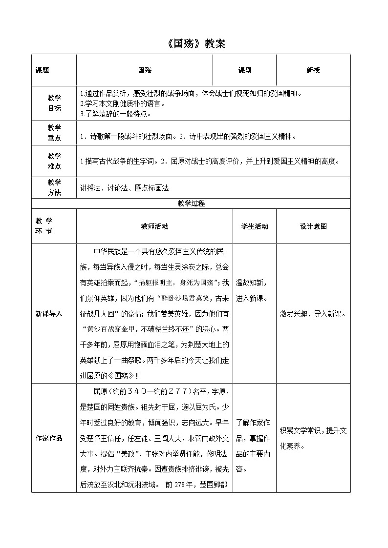 2.1 国殇 教案-【中职专用】高一语文诗词古文同步备课课件+教案(高教版2023·基础模块下册)01