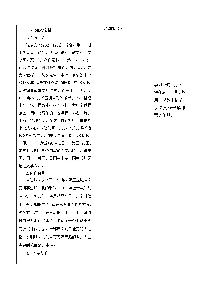 高教版中职语文基础模块下册17边城-教学设计第2页