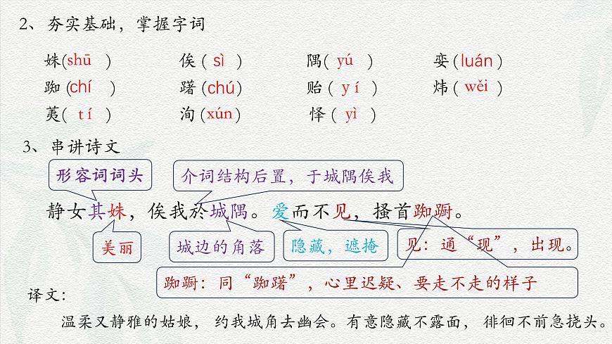 《靜女》-2024-2025學(xué)年高一基礎(chǔ)模塊上冊同步備課教學(xué)課件（高教版2023）第7頁