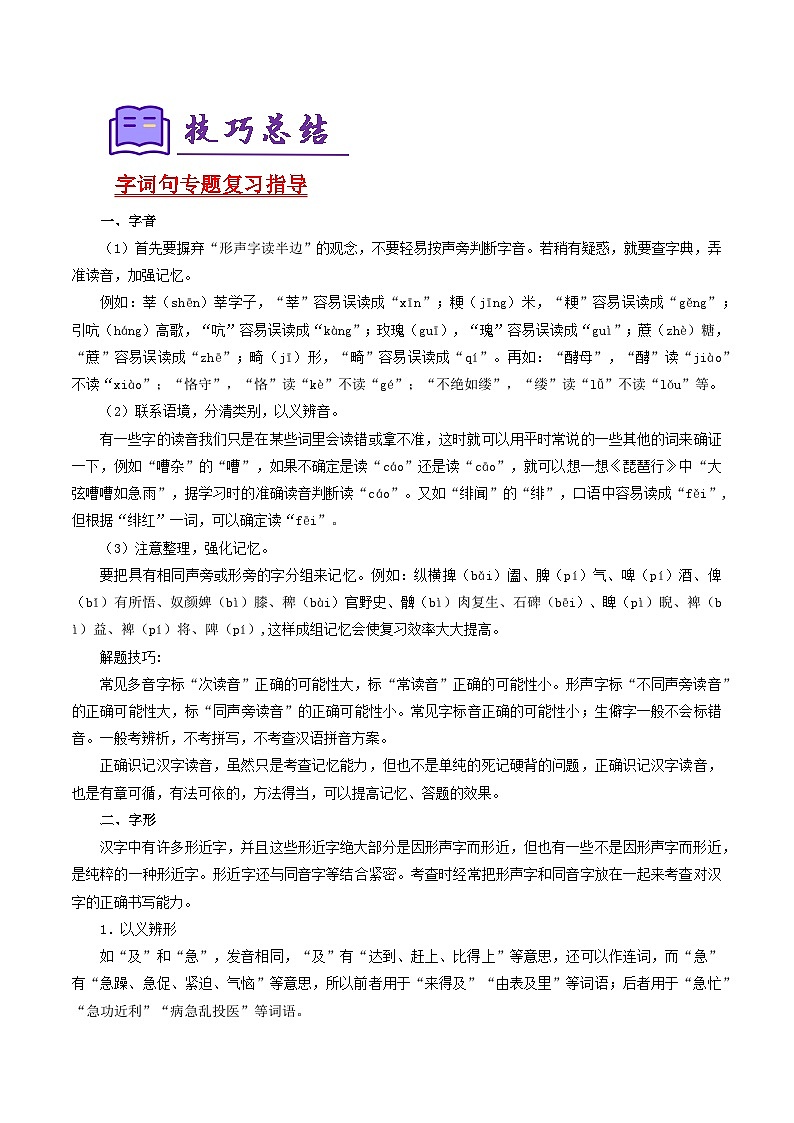 专题01:字音、字形及成语(复习要点)(原卷版)第2页