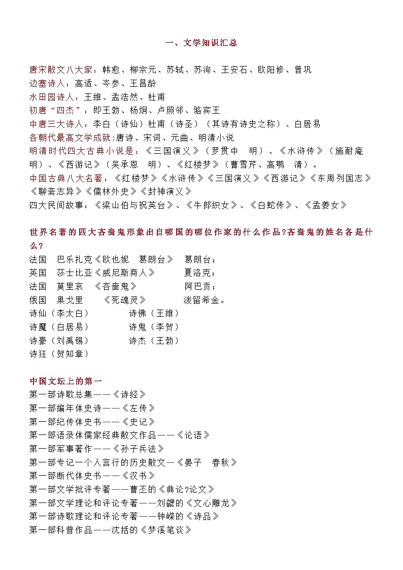 中職文學(xué)常識2 學(xué)案第1頁