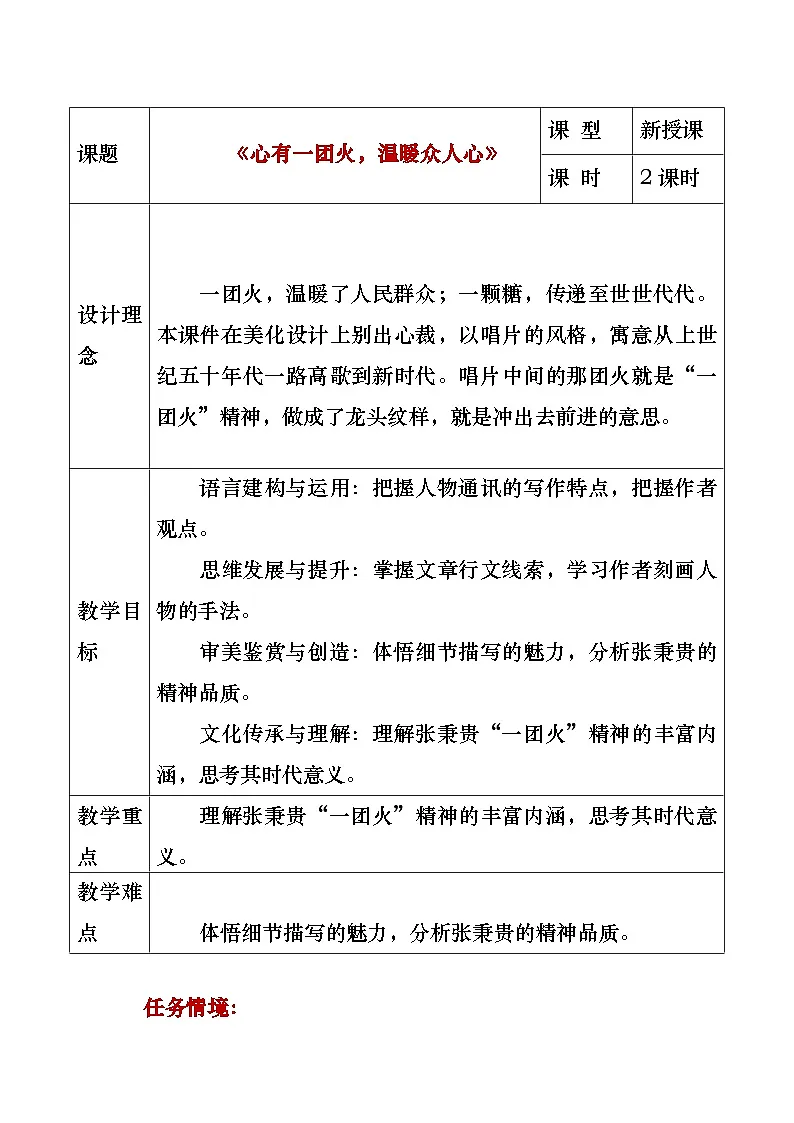 中职高教版2023语文基础模块上册《心有一团火,温暖众人心》教案第1页