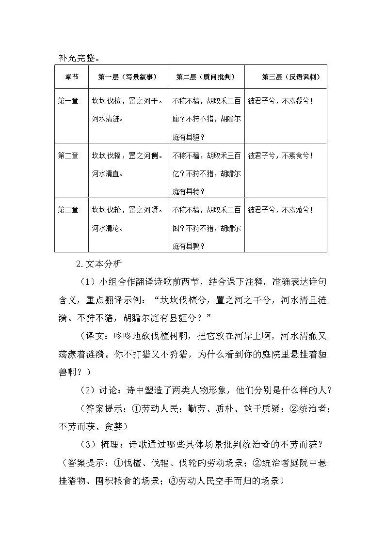 部编高教版中职语文基础模块上册3-1《伐檀》导学案第3页