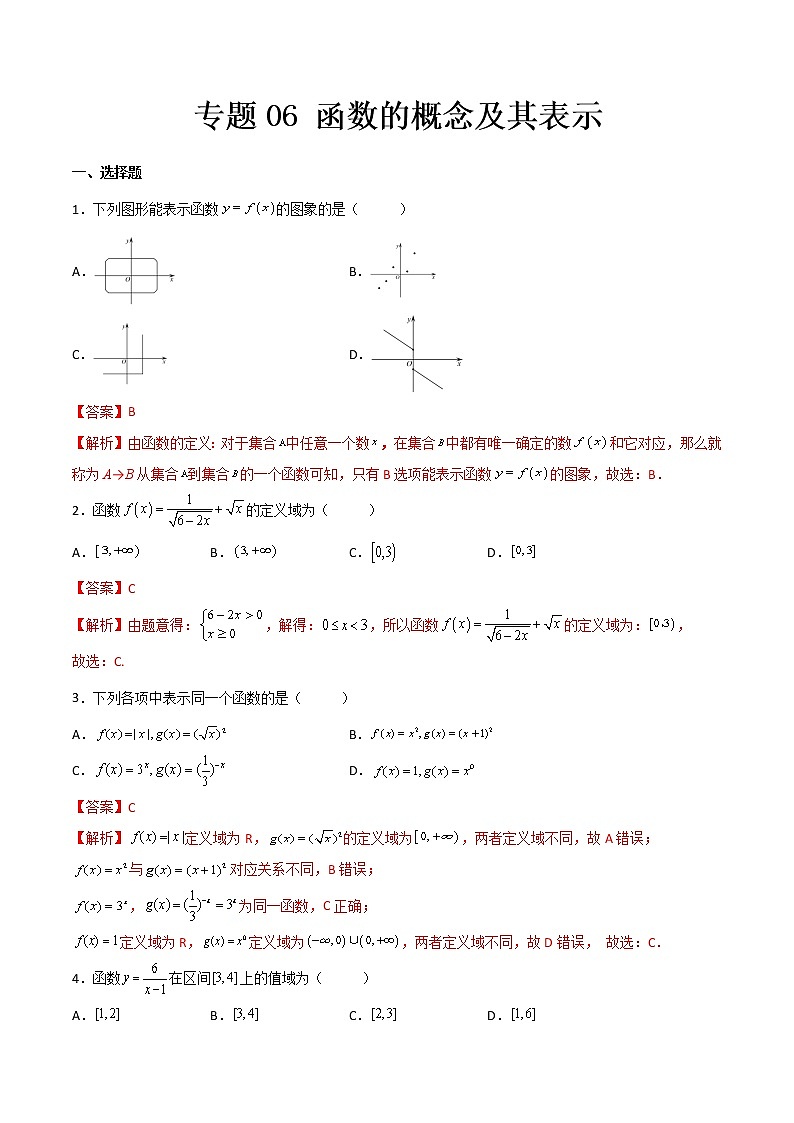 专题06 函数的概念及其表示(专题测试)(解析版)第1页