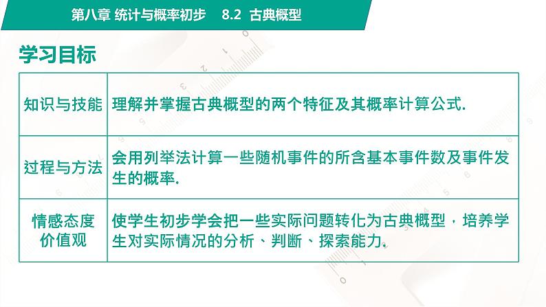 8.2 古典概型 中职数学 高一下学期同步教学课件(高教版 2021 基础模块下册)第2页