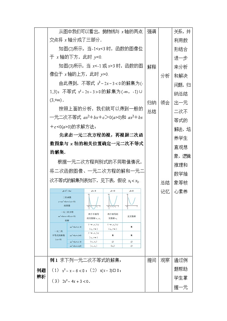中职数学基础模块上册2-3一元二次不等式教案第3页