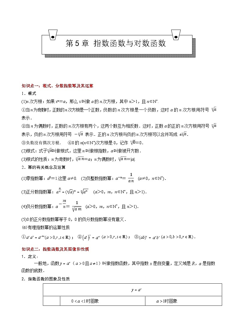 【期中复习】(高教版2021)中职高中数学 基础模块下册 单元复习 第5章 指数函数与对数函数(知识考点)讲义01