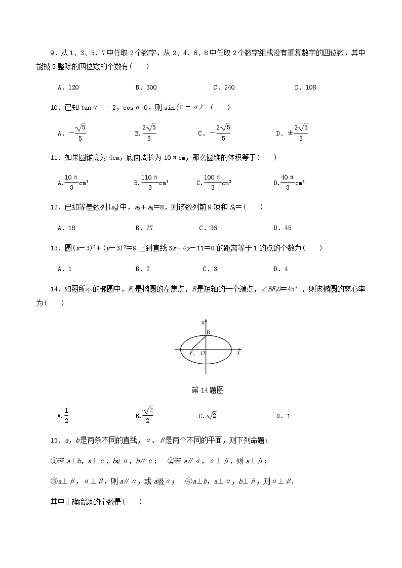 【备战2024中职高考】中职数学 二轮复习 专题模拟卷综合模拟测试卷(三)(学生版)02