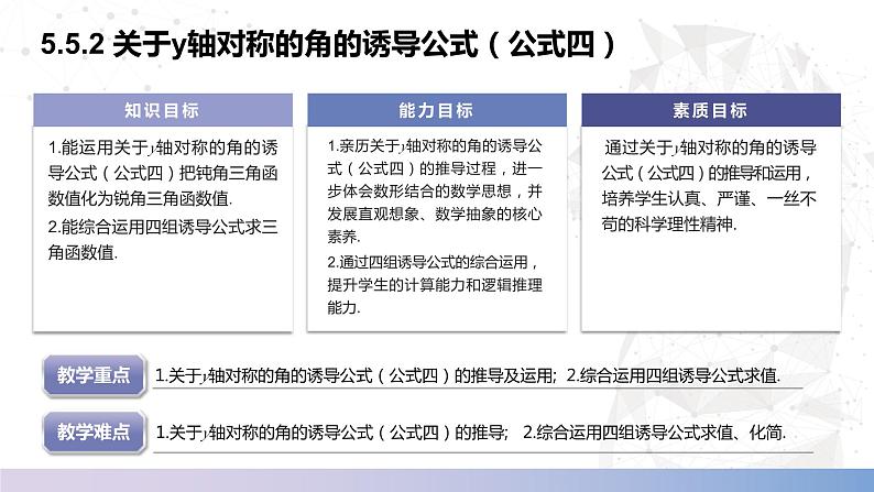 【中职数学】北师大版基础模块上册 5.5.4《诱导公式》(关于Y轴对称的角)(课件+教案)02