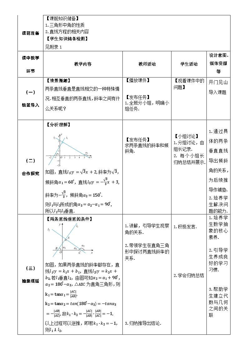 北師大版中職《數(shù)學》下冊教學設計第六章《直線與圓》單元6.6 兩條直線垂直的條件 教學設計第2頁