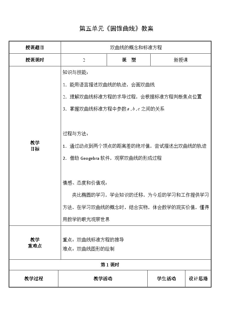 北师大版中职数学拓展模块一 上册 5.2.1 双曲线的概念和标准方程(课件+教案)01