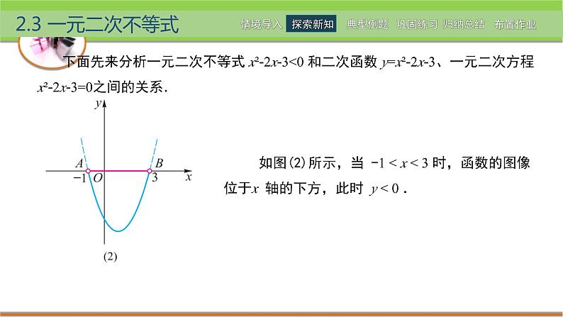 中职数学 高教版(2021·十四五)基础模块上册 2.3一元二次不等式 PPT课件+教案+课内练习题答案06