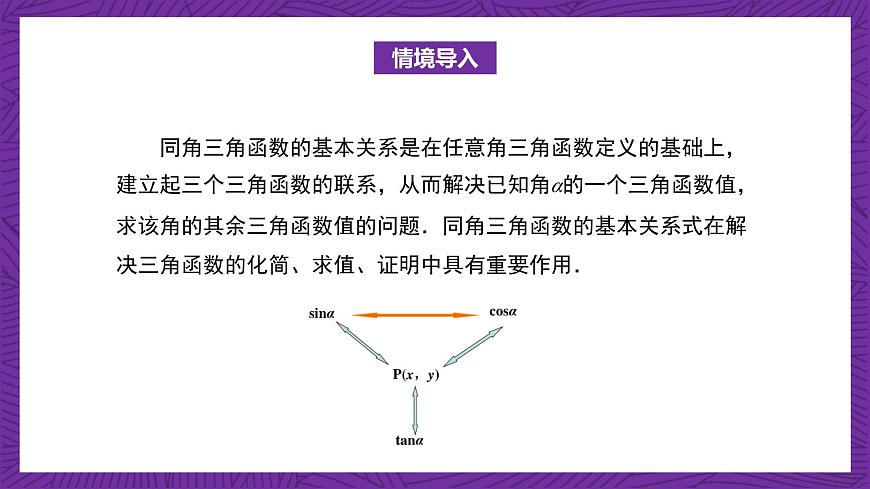 【課件】高教版（2021）數(shù)學(xué)基礎(chǔ)模塊上冊 4.4《同角三角函數(shù)的基本關(guān)系》課件第2頁