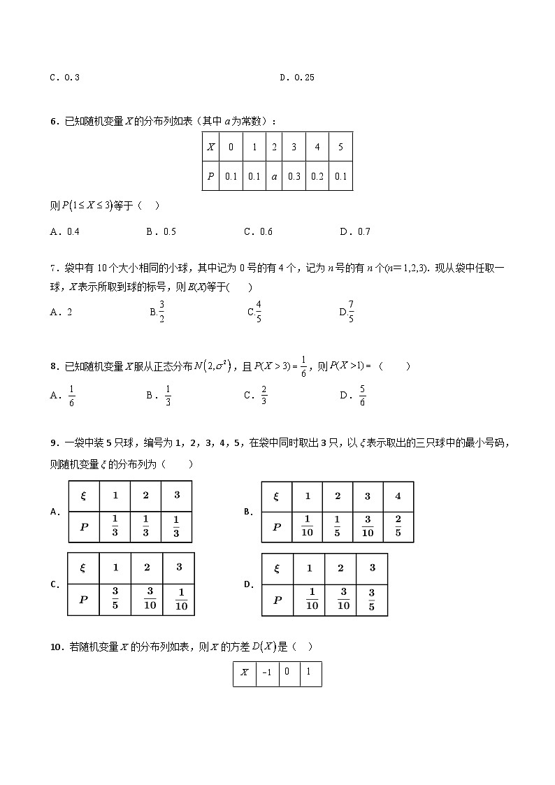 专题04 随机变量及其分布(专题测试)(高教版2021·基础模块下册)(原卷版)第2页