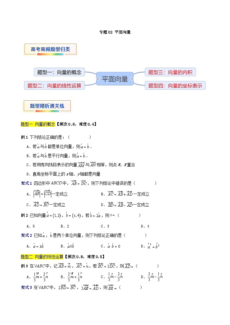 专题02 平面向量(四大题型)-【中职专用】中职高二数学题型精析通关练(高教版2023·拓展模块一上册)01