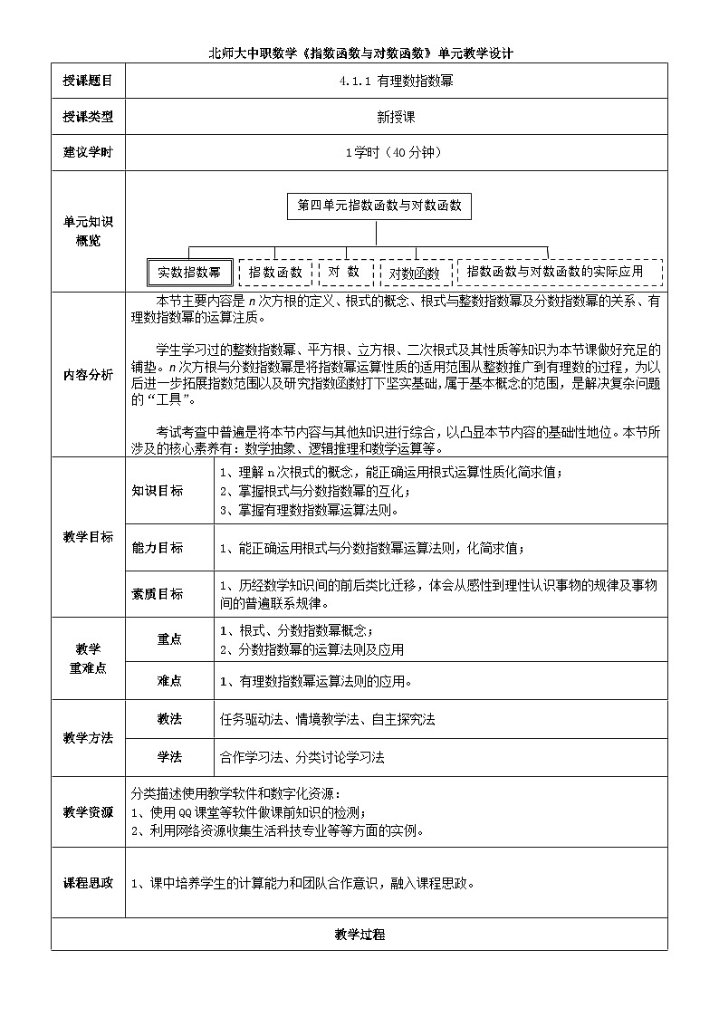 《指数函数与对数函数》单元第1课时(有理数指数幂)教学设计第1页
