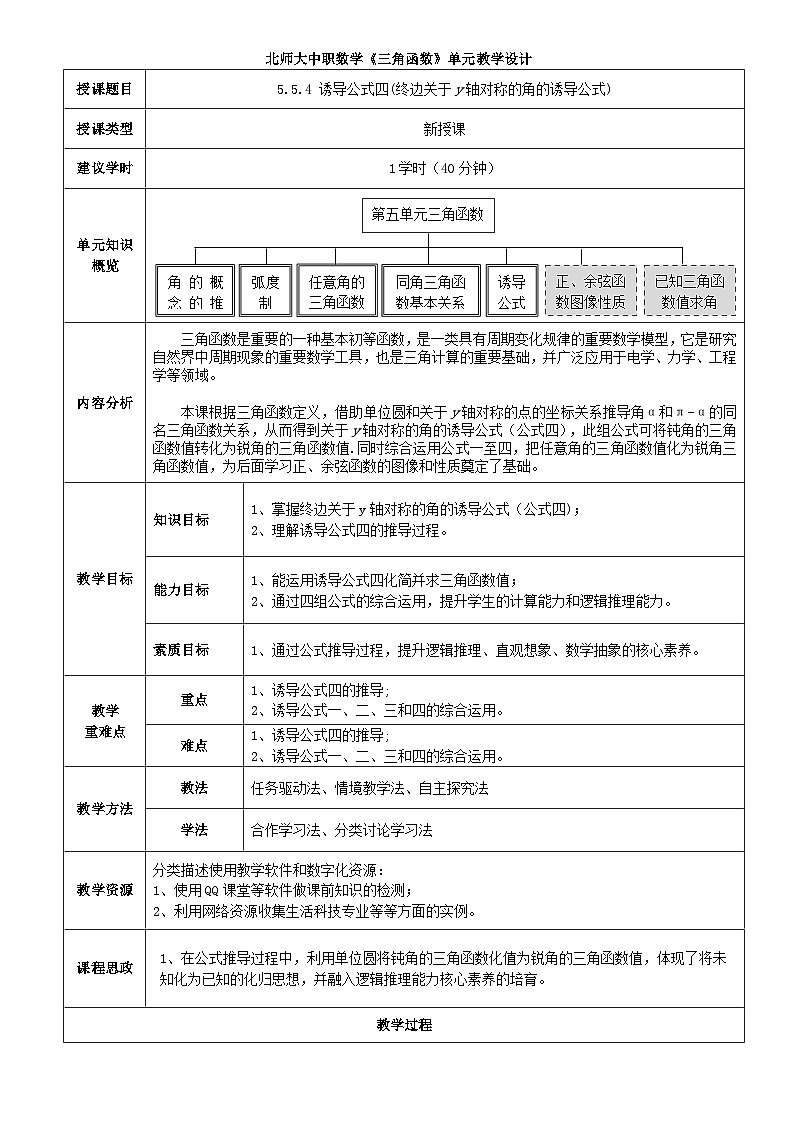 中职数学北师大版基础模块上册5.5 诱导公式 课件+教案01