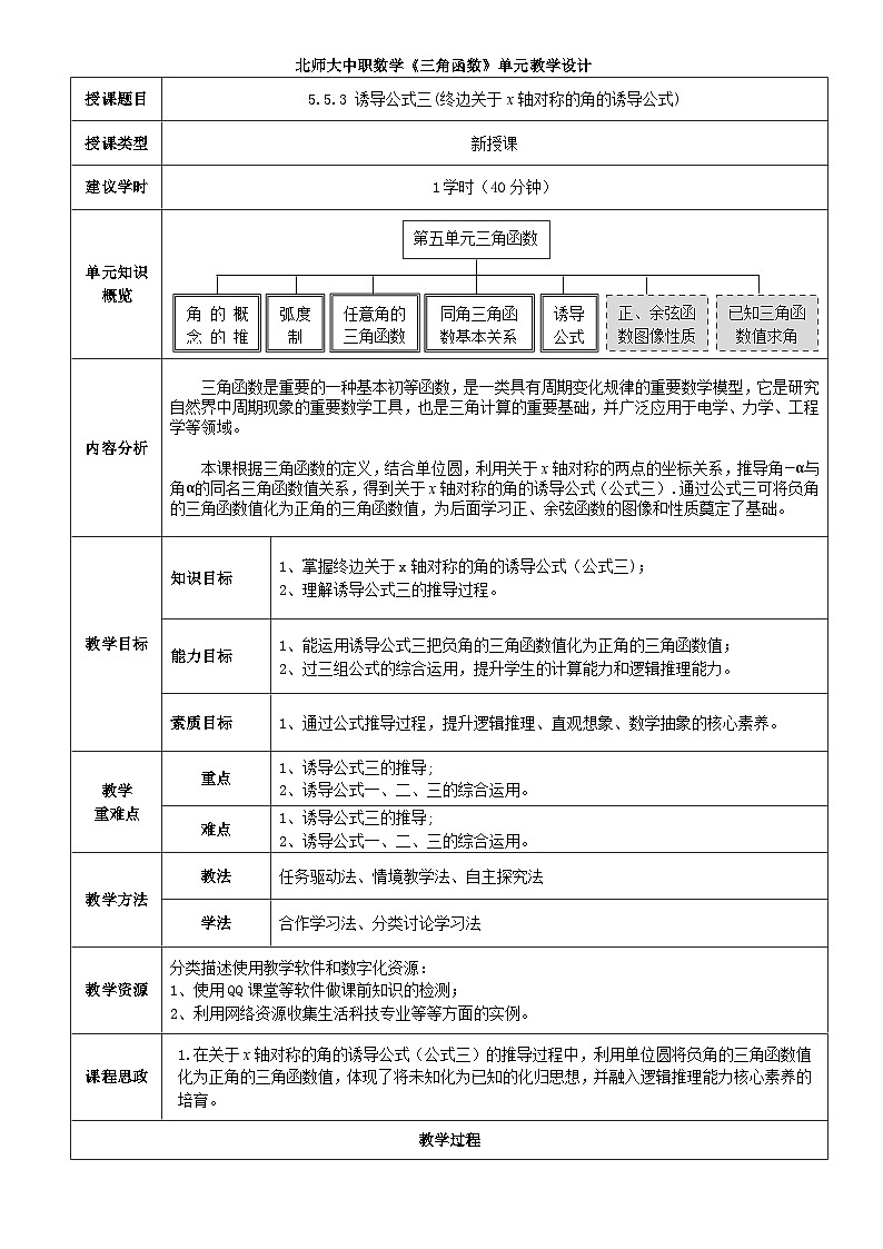 中职数学北师大版基础模块上册5.5 诱导公式 课件+教案01