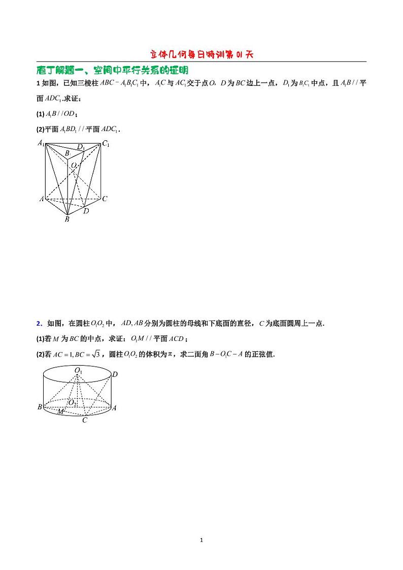 立体几何解答题每日特训第1页