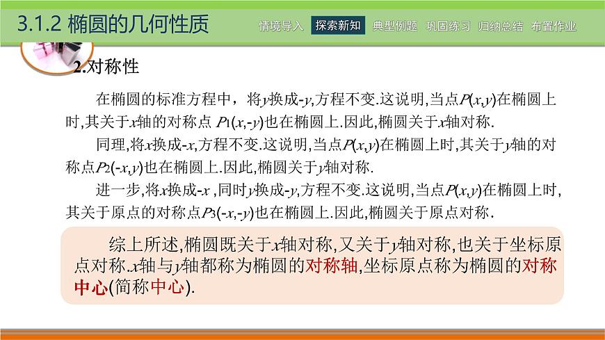 3.1.2橢圓的幾何性質(zhì) 中職數(shù)學(xué)高教版（2021~十四五）拓展模塊一上冊PPT課件第4頁