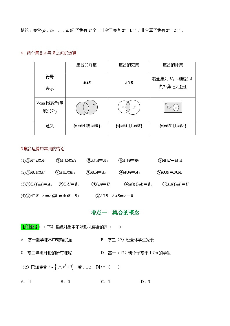 中职高考数学一轮复习讲练测1.1集合及其运算(讲)(原卷版)第2页