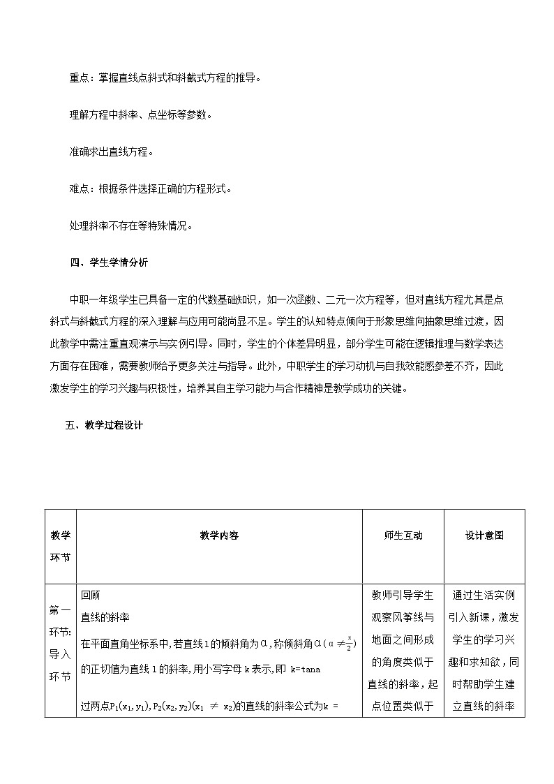 高教版2023修订版·高教版基础模块 6.2.2 直线的点斜式方程和斜截式方程 教学设计第2页