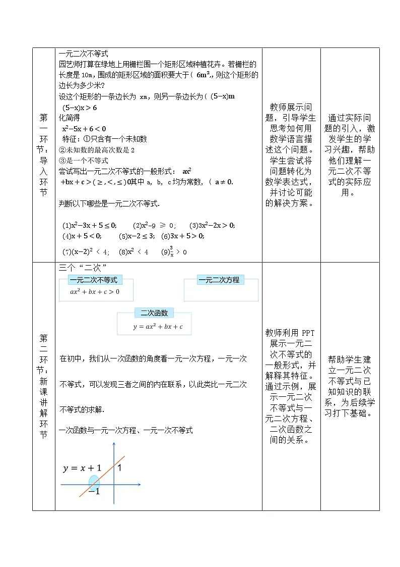 高教版基础模块 2.3 一元二次不等式 教学设计第3页