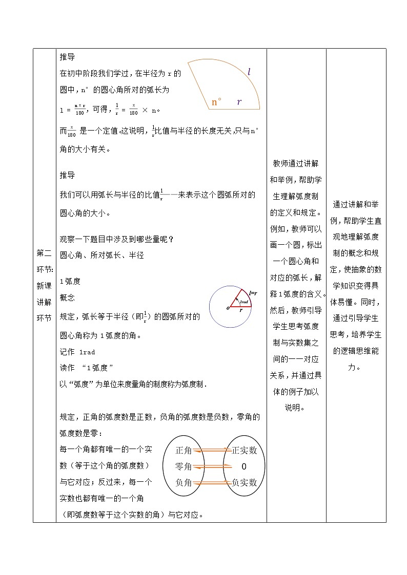 高教版基础模块 4.2 弧度制 教学设计第3页