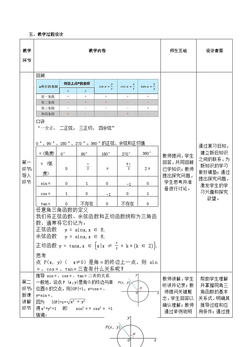 高教版基础模块 4.4 同角三角函数的基本关系 教学设计第2页