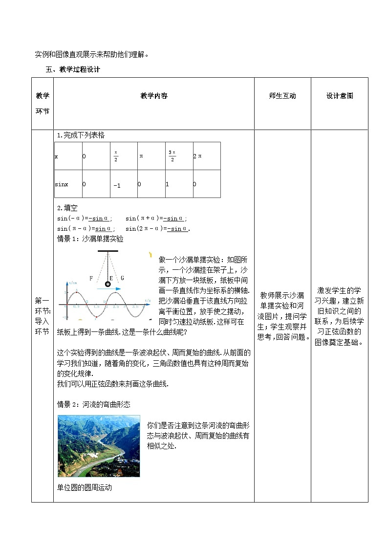 高教版基础模块 4.6.1 正弦函数的图像 教学设计第2页