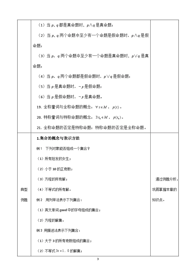 创新型五年制高等职业教育精品教材基础数学第一册集合与简易逻辑习题课表格式教案第3页