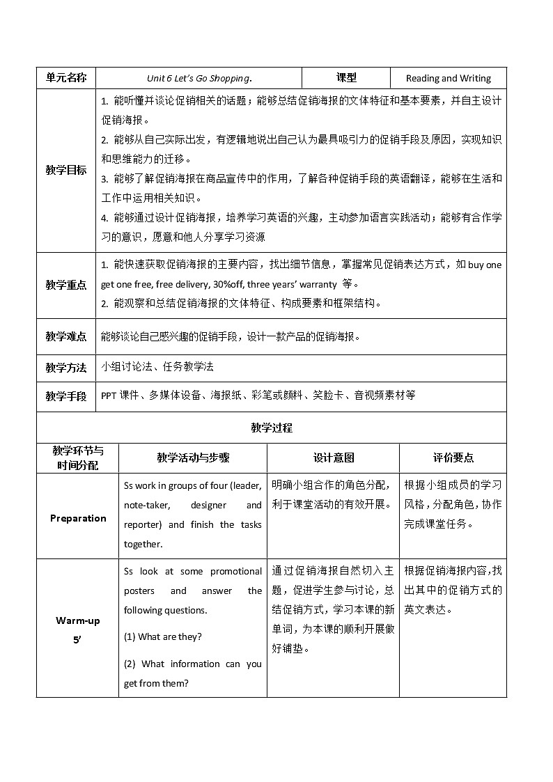 Unit 6 Let 's Go Shopping P3 Reading and Writing (2) 教案第1页